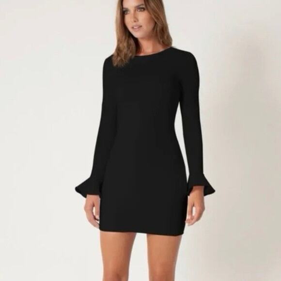 BLACK HALO NWT Hampton Mini Dress Black Size 2 Bell sleeve $415 - Picture 1 of 11